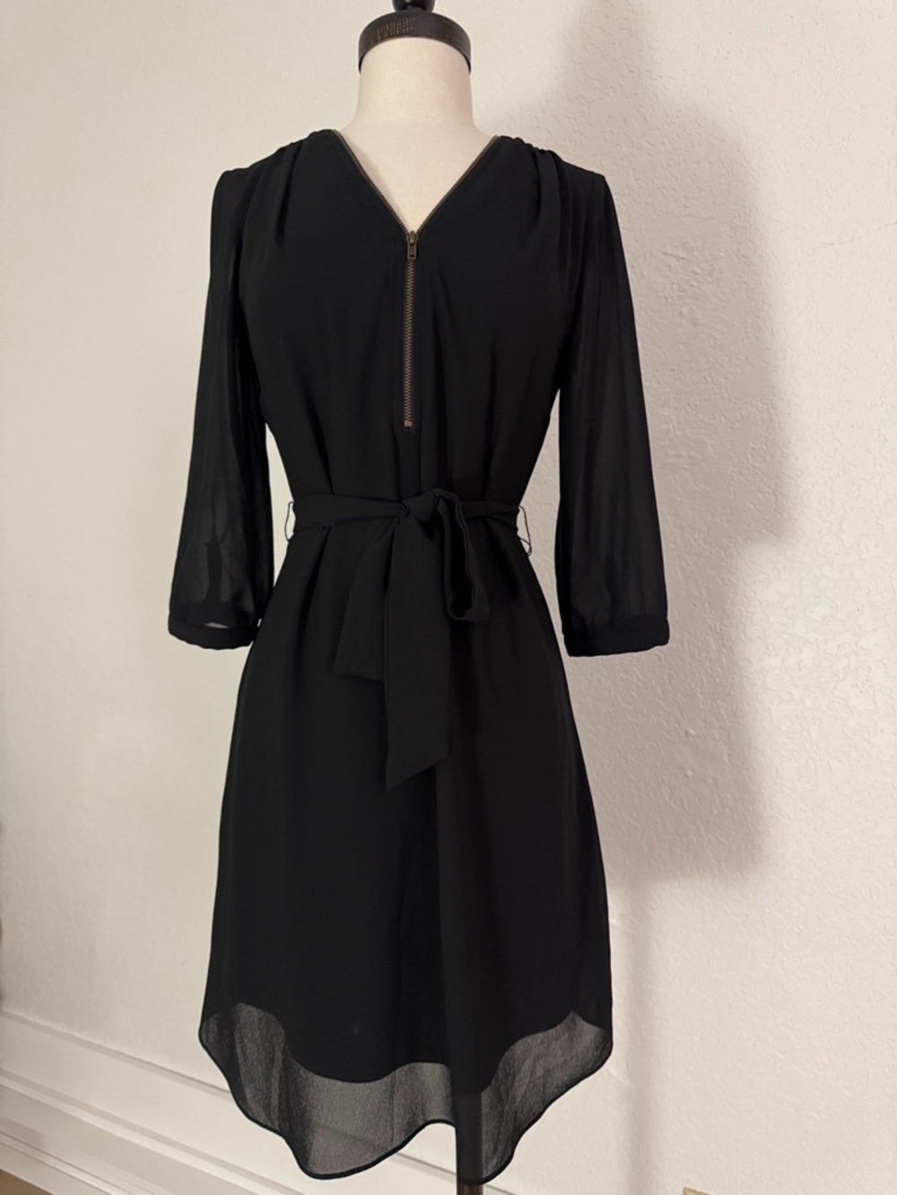 Iz Byer Black Three Quarter Sleeve Dress With a Belt
